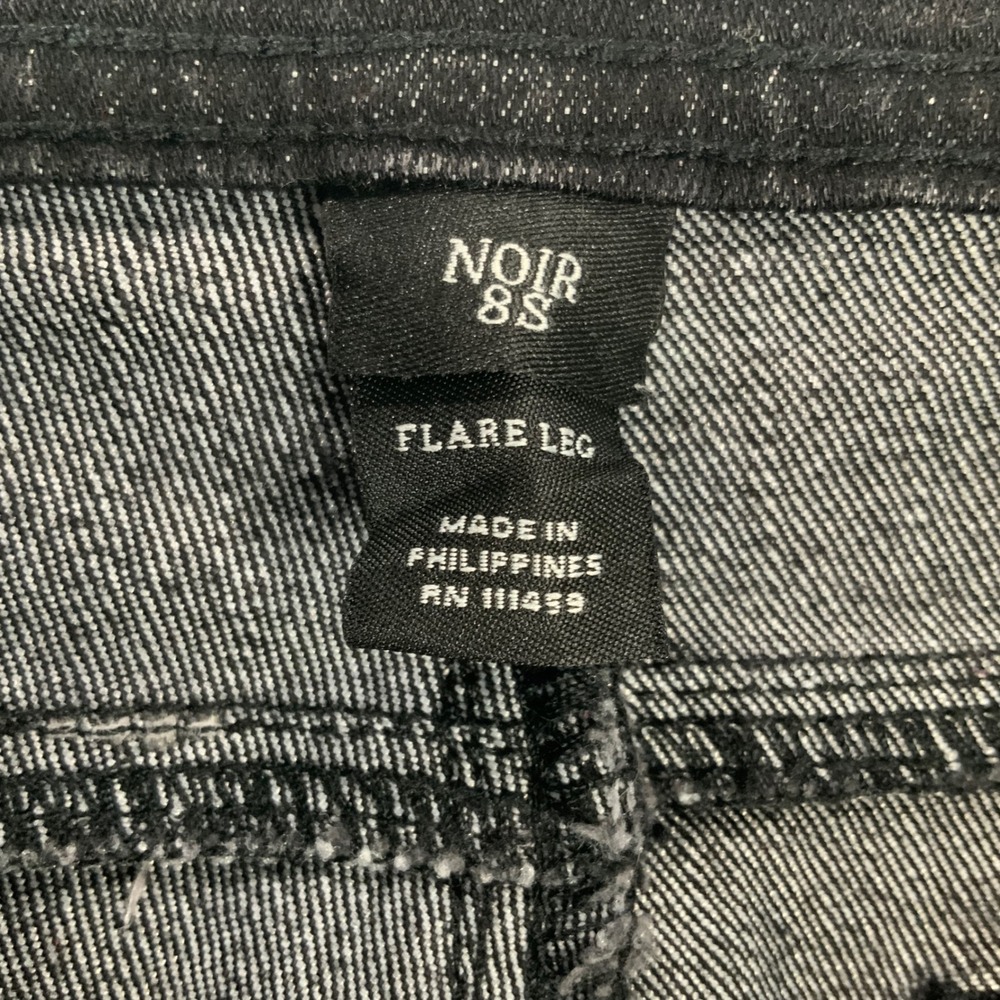 White House Black Market Noir Black Flare Jeans 8S Mid Rise Rhinestone Pockets - Picture 7 of 9
